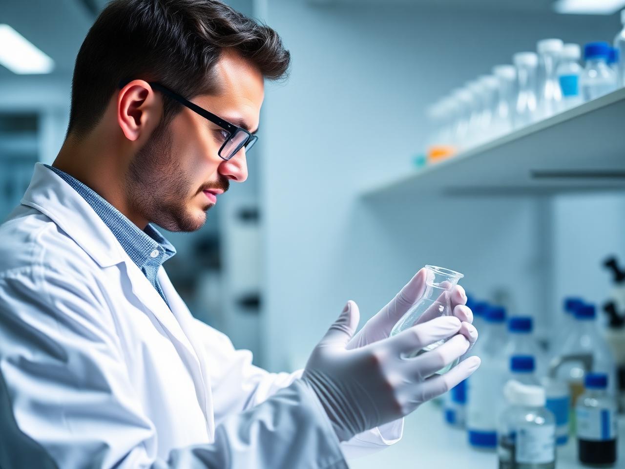 Scientist examining a flask in the laboratory